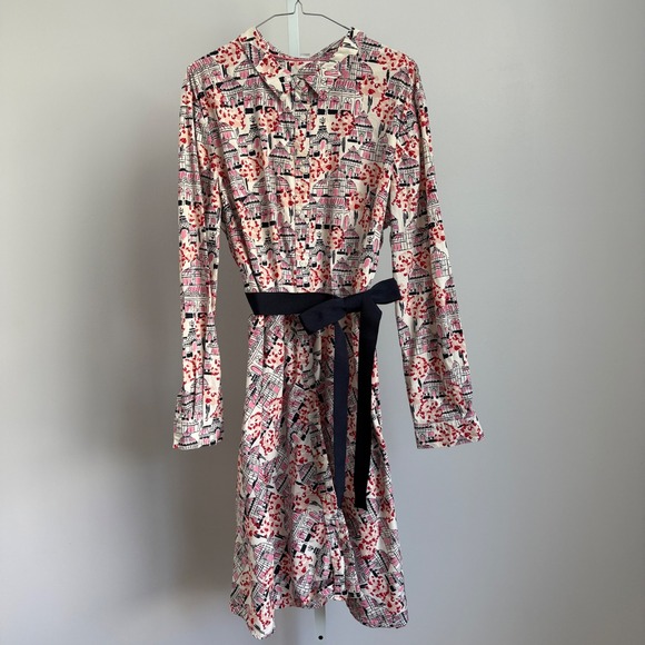 Boden Dresses & Skirts - Boden Cotton Paris Print Quirky Art to Wear Belted Collared Shirt Dress 16 Pink